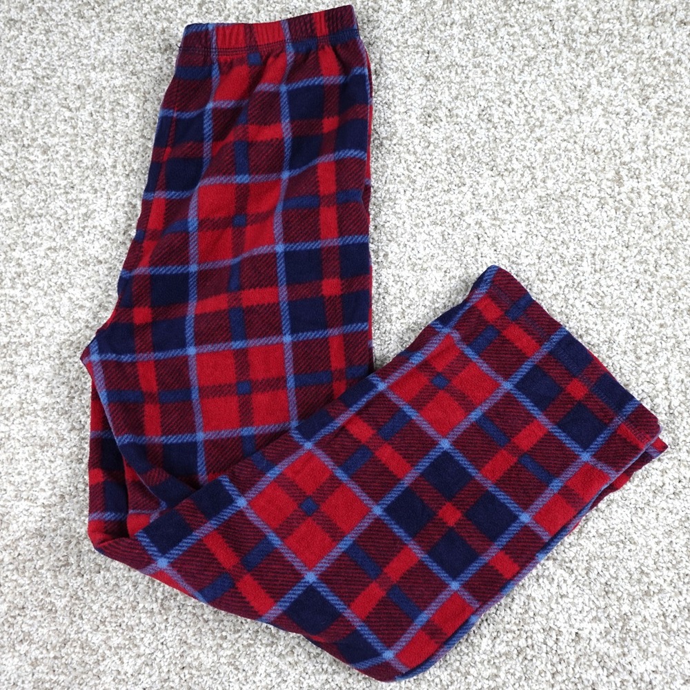 St. Eve Boys Red Navy Blue Plaid Fleece Pajama Pants Size 12 Sleepwear Bottoms